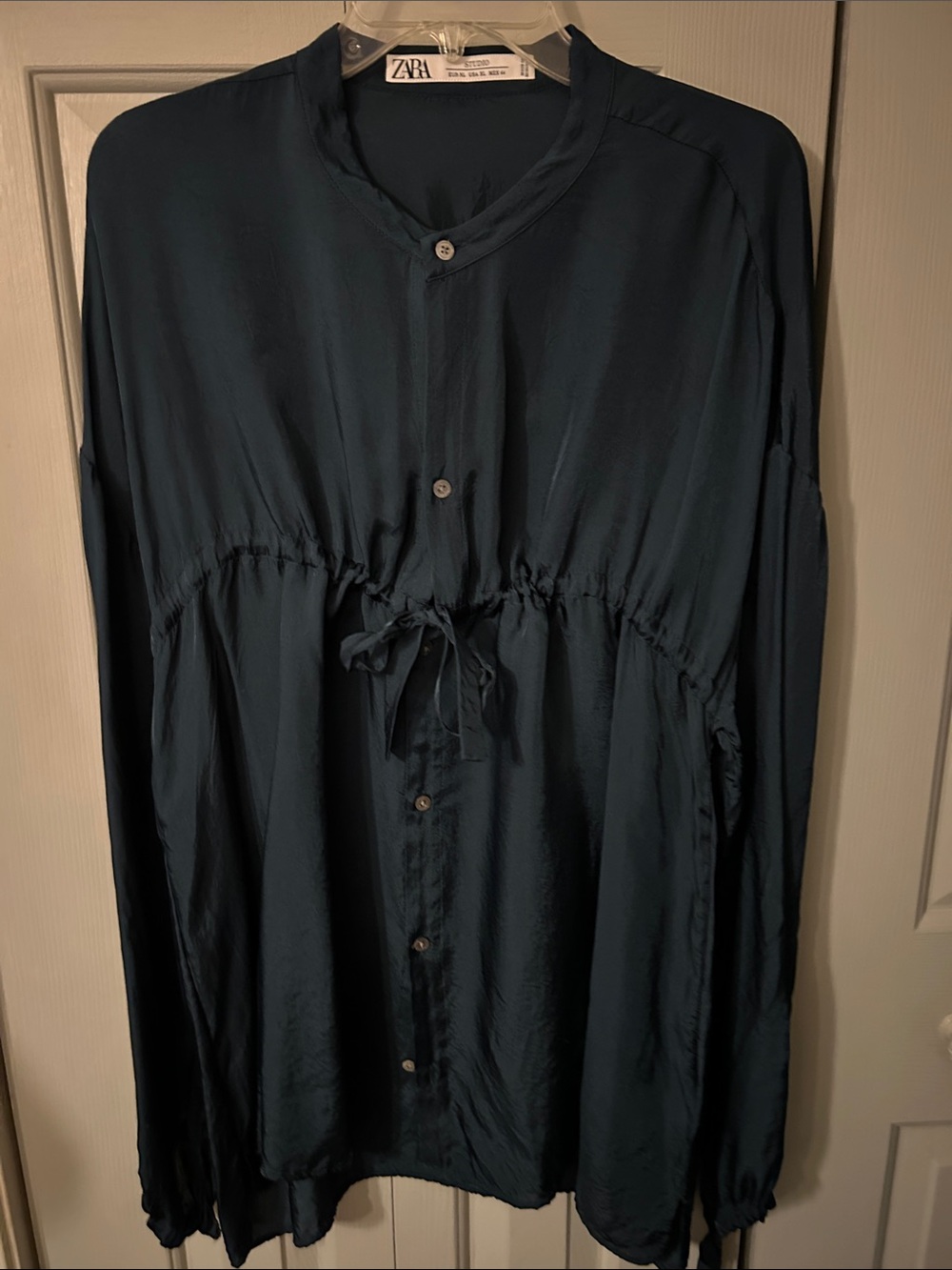 Zara Man Dark Navy Lightweight Drawstring Shirt sz XL